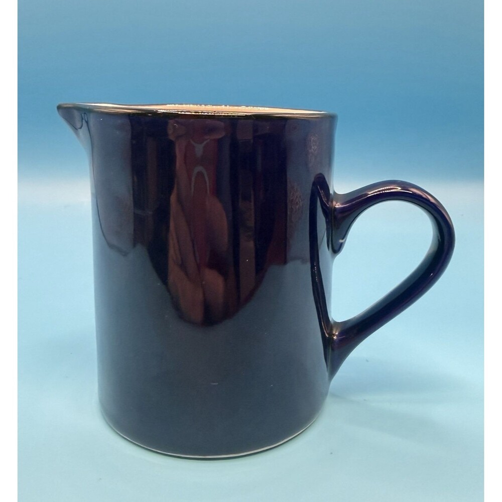Cobalt Blue Ceramic Creamer Pitcher Ivory Interior Small 4” Serving Jug